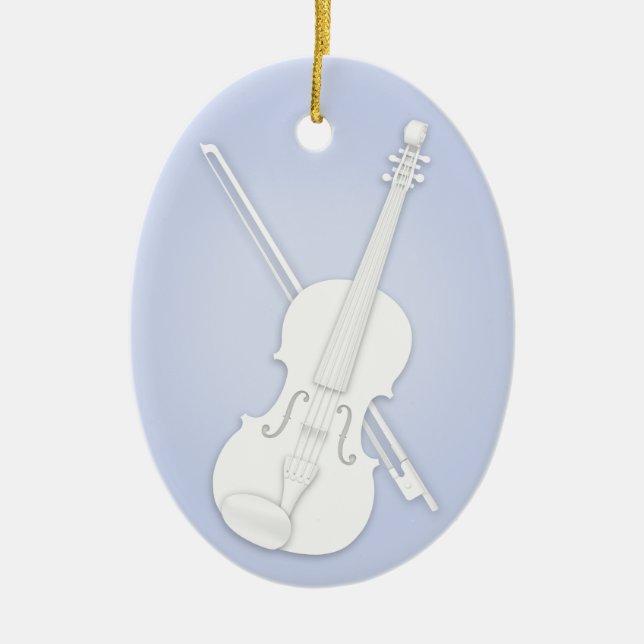 Ornamento De Cerâmica Violino branco ou Viola com música personalizada a (Frente)