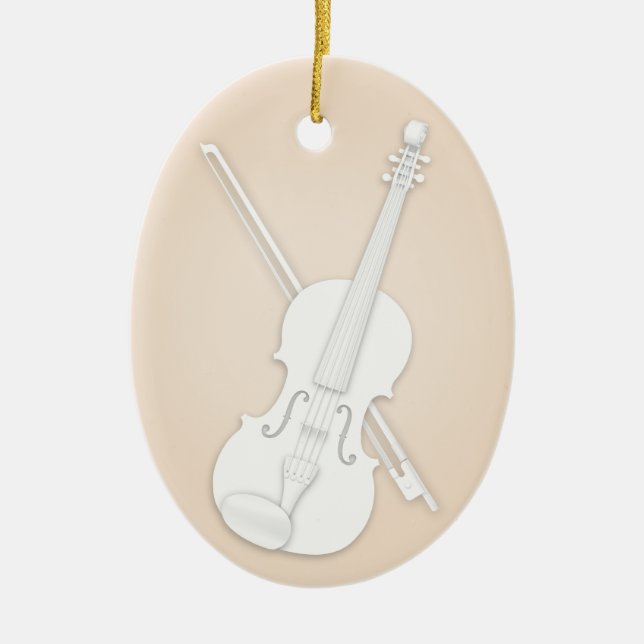 Ornamento De Cerâmica Violino branco ou Viola com música personalizada b (Frente)