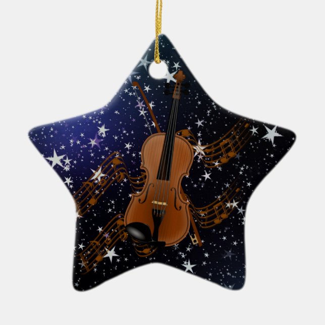 Ornamento De Cerâmica Violino no céu estrelado (Frente)