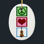 Ornamento De Cerâmica Violinos do amor da paz<br><div class="desc">Um sinal de paz,  coração,  e um violino bonito. Um presente bonito para um violinista.</div>