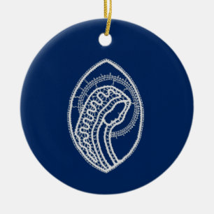 Ornamento De Cerâmica Virgem Abençoada Maria, renda branca, azul marinho