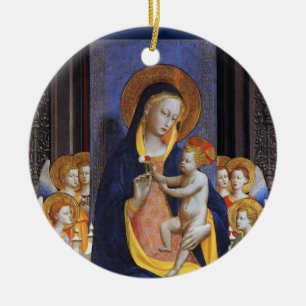 Ornamento De Cerâmica VIRGEM COM FILHO E SANTOS ,Safira Azul