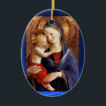 Ornamento De Cerâmica VIRGEM COM FILHO, Sapphire Azul<br><div class="desc">Mestra medieval italiana do Rielaborado Fra Beato Angelico com uma brilhante pedra preciosa 3d.</div>