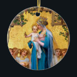 Ornamento De Cerâmica Virgem Maria abençoada, St. Therese a flor pequena<br><div class="desc">Virgem Maria abençoada com anjos e St. Therese a flor pequena</div>