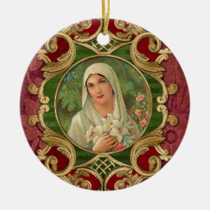 Ornamento De Cerâmica Virgem Religiosa de Natal Mary Vintage Elegante