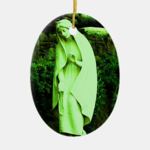 Ornamento De Cerâmica Virgem Verde Mary Statue Ornament