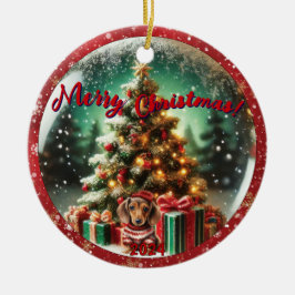 Ornamento De Cerâmica Vírus do Globo de Neve: Cena de Árvore de Dachshun