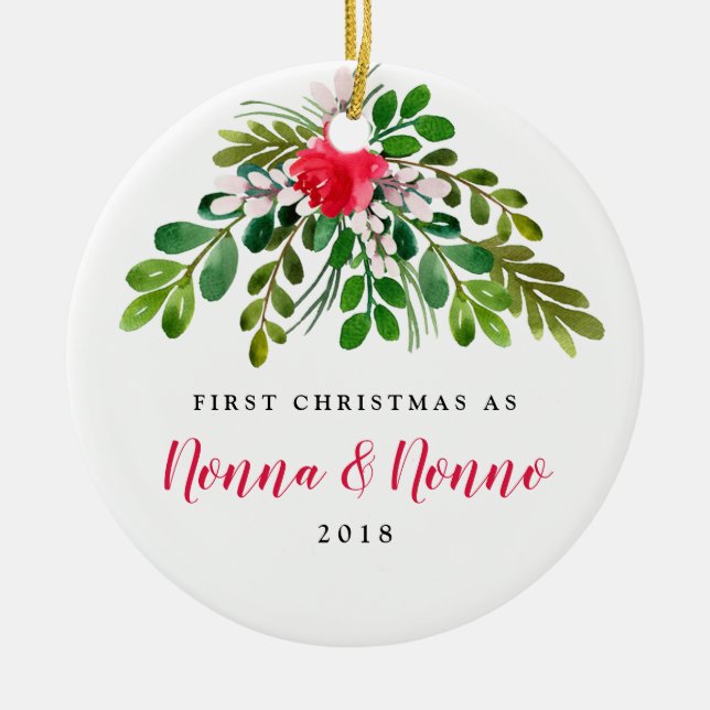 Ornamento De Cerâmica Visco vermelho e verde Nonna novo Nonno novo (Frente)