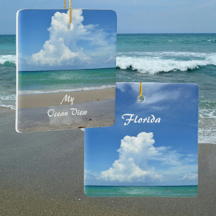 Ornamento De Cerâmica Vista Oceânica Personalizada Nome Sua Praia