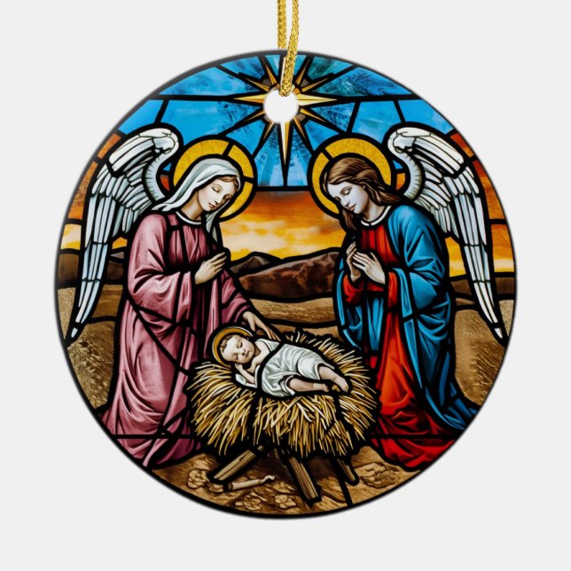 Ornamento De Cerâmica Vitral da Cena de Natal (Frente)