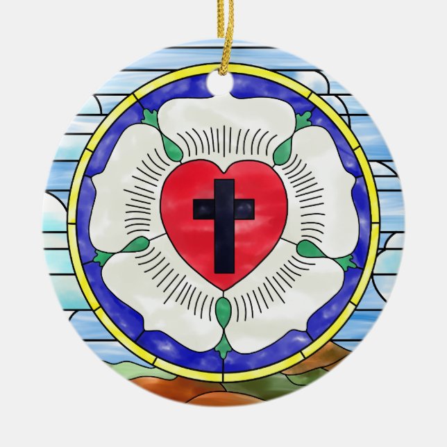 Ornamento De Cerâmica Vitral da Rosa de Lutero (Frente)
