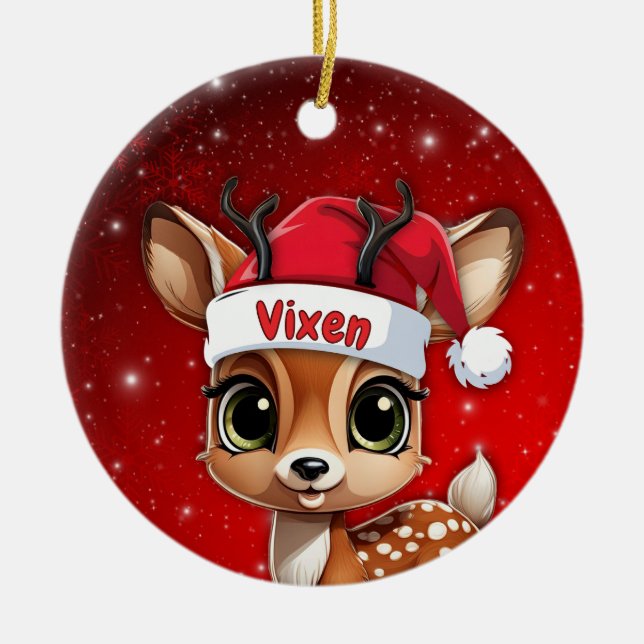 Ornamento De Cerâmica Vixen Baby Deer, Fawn, Doe, Reindeer🦌 🎄 (Frente)