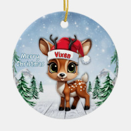 Ornamento De Cerâmica Vixen Baby Deer, Fawn, Doe, Reindeer 🦌🎄
