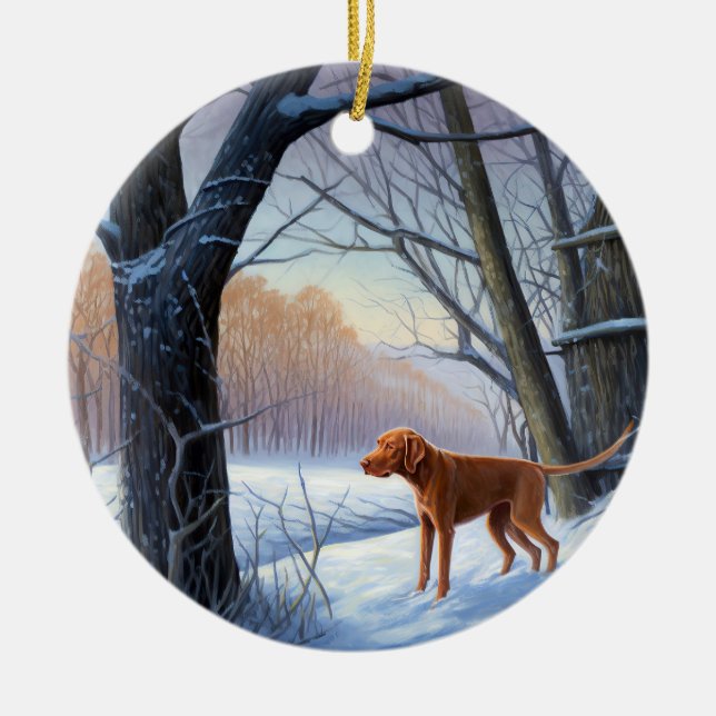 Ornamento De Cerâmica Vizla Deixe Nevar Natal (Frente)