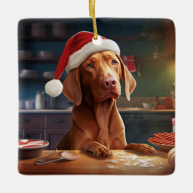 Ornamento De Cerâmica Vizsla Christmas Cookies Festivo Foliday (Frente)