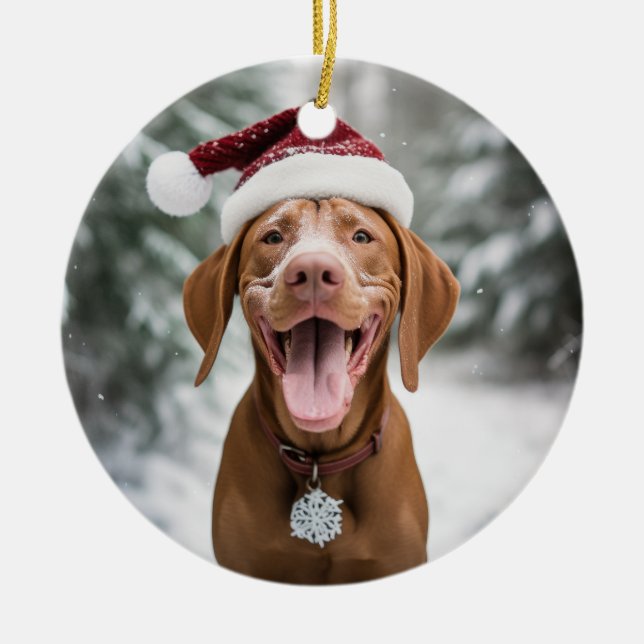 Ornamento De Cerâmica Vizsla Dog Christmas Keepsaname (Frente)
