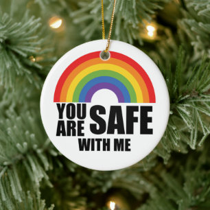 Ornamento De Cerâmica Você Está Seguro Comigo Orgulho Arco-Íris LGBTQ