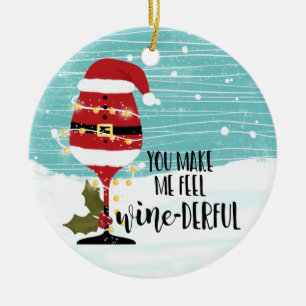 Ornamento De Cerâmica você me faz sentir feliz vinho de Natal