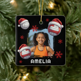 Ornamento De Cerâmica Volei Chapéu de Papai Noel Nome Foto Natal 