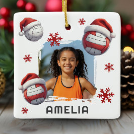 Ornamento De Cerâmica Volei Santa Chapéu Nome Foto Natal 