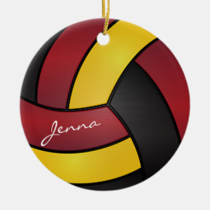 Ornamento De Cerâmica Voleibol Amarelo e Negro DIY Name
