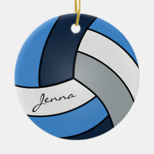 Ornamento De Cerâmica Voleibol Azul, Azul, Branco e Cinza