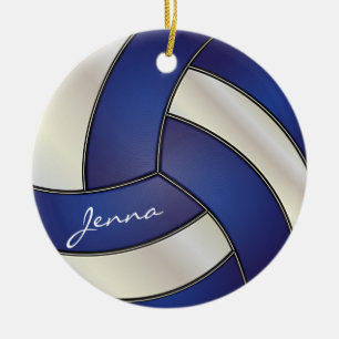 Ornamento De Cerâmica Voleibol Azul e Branco  DIY Nome