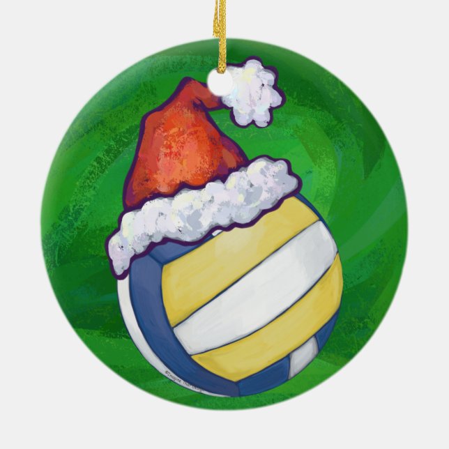 Ornamento De Cerâmica Voleibol com chapéu de Natal (Traseira)