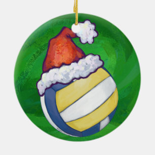 Ornamento De Cerâmica Voleibol com chapéu do Natal