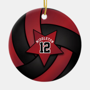 Ornamento De Cerâmica Voleibol Dark Red e Black Star