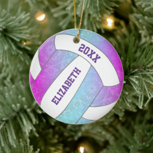 Ornamento De Cerâmica voleibol de vôlei azul púrpura rosa e colorido