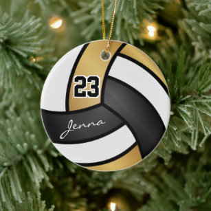Ornamento De Cerâmica Voleibol 🏐 Dourado, preto e branco