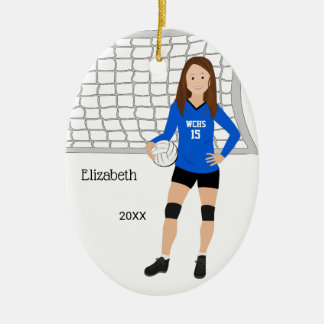 Ornamento De Cerâmica Voleibol feminino Brunette azul e preto