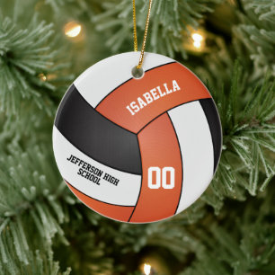 Ornamento De Cerâmica Voleibol Laranja, Branco e Negro