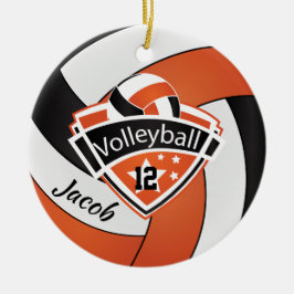 Ornamento De Cerâmica Voleibol Laranja, Branco e Negro