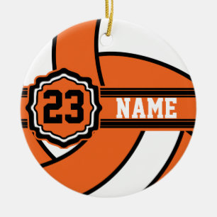 Ornamento De Cerâmica Voleibol Laranja  DIY Nome e número