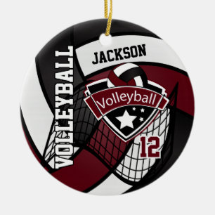 Ornamento De Cerâmica Voleibol marrom, branco e preto escuro do logotipo