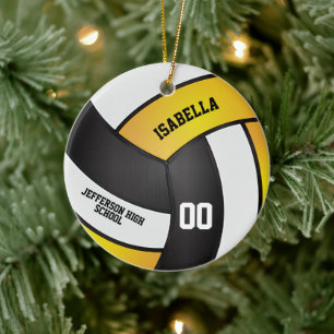 Ornamento De Cerâmica Voleibol ouro Amarelo, Branco e Negro