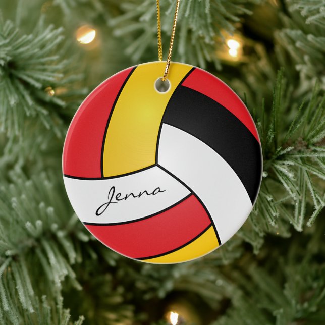 Ornamento De Cerâmica Voleibol Personalizado Amarelo, Vermelho, Branco e (Árvore)