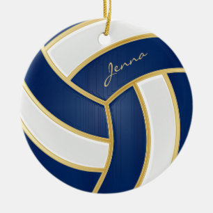 Ornamento De Cerâmica Voleibol Personalizado Azul e Branco
