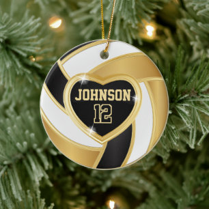 Ornamento De Cerâmica Voleibol 🏐 Preto, Branco e Dourado