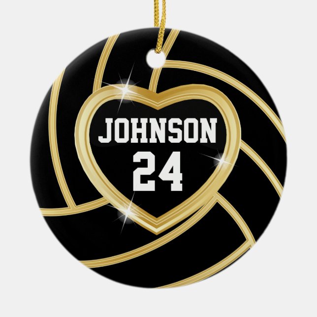 Ornamento De Cerâmica Voleibol Preto e Dourado (Frente)