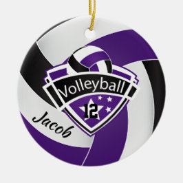 Ornamento De Cerâmica Voleibol roxo, branco e preto