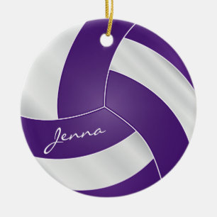 Ornamento De Cerâmica Voleibol Roxo e Branco 2  DIY Nome