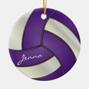 Ornamento De Cerâmica Voleibol Roxo e Branco  DIY Nome