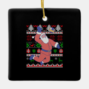 Ornamento De Cerâmica Voleibol Santa Claus Ugly Natal