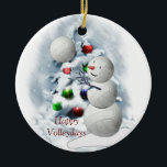 Ornamento De Cerâmica Voleibol Snowman Natal<br><div class="desc">Snowman de vôlei é demasiado fofo e será amado por todos os adeptos de vôlei. Totalmente personalizável para personalizar com suas fotos e texto,  se quiser.</div>