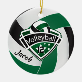 Ornamento De Cerâmica Voleibol verde, branco e preto