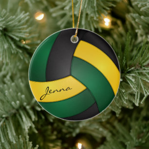 Ornamento De Cerâmica Voleibol Verde, Dourado Amarelo e Negro 🏐