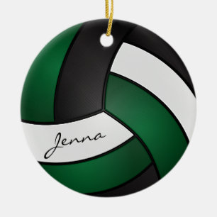 Ornamento De Cerâmica Voleibol Verde escuro, branco e preto 🏐